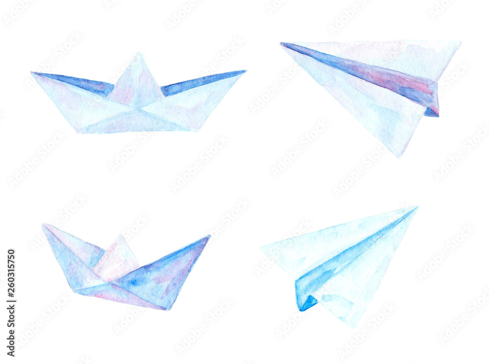 Set of watercolor paper toys Set of watercolor paper toys