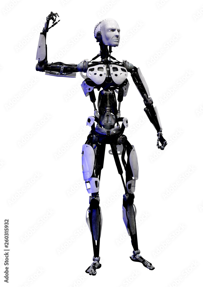 3D Rendering Male Robot on White