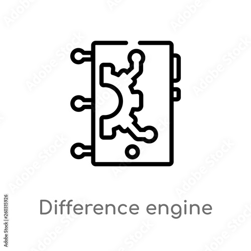 outline difference engine vector icon. isolated black simple line element illustration from artificial intellegence concept. editable vector stroke difference engine icon on white background