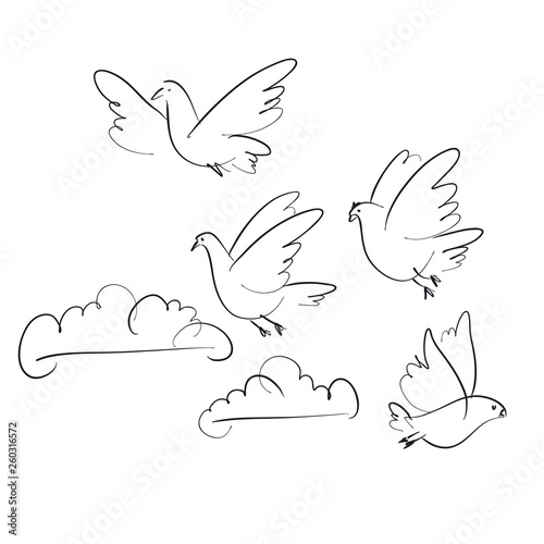Birds and clouds vector han...