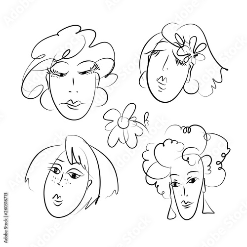 Women hand drawn doodles set