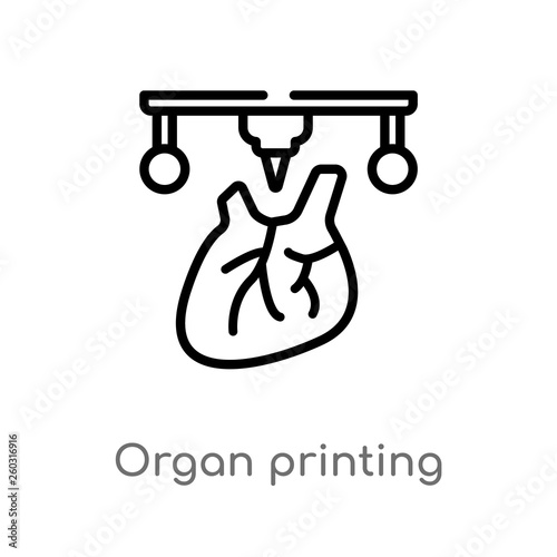 outline organ printing vector icon. isolated black simple line element illustration from artificial intellegence concept. editable vector stroke organ printing icon on white background