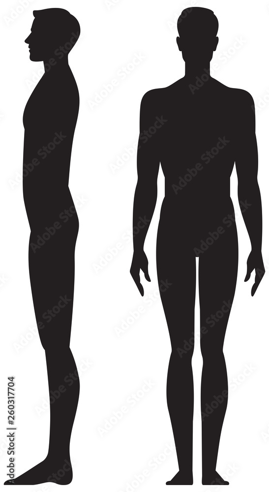 Silhouette man in full length front and side view vector stock illustration isolated on white background Silhouette man in full length front and side view vector stock illustration isolated on white background