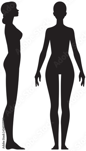 Silhouette woman in full length front and side view vector stock illustration isolated on white background