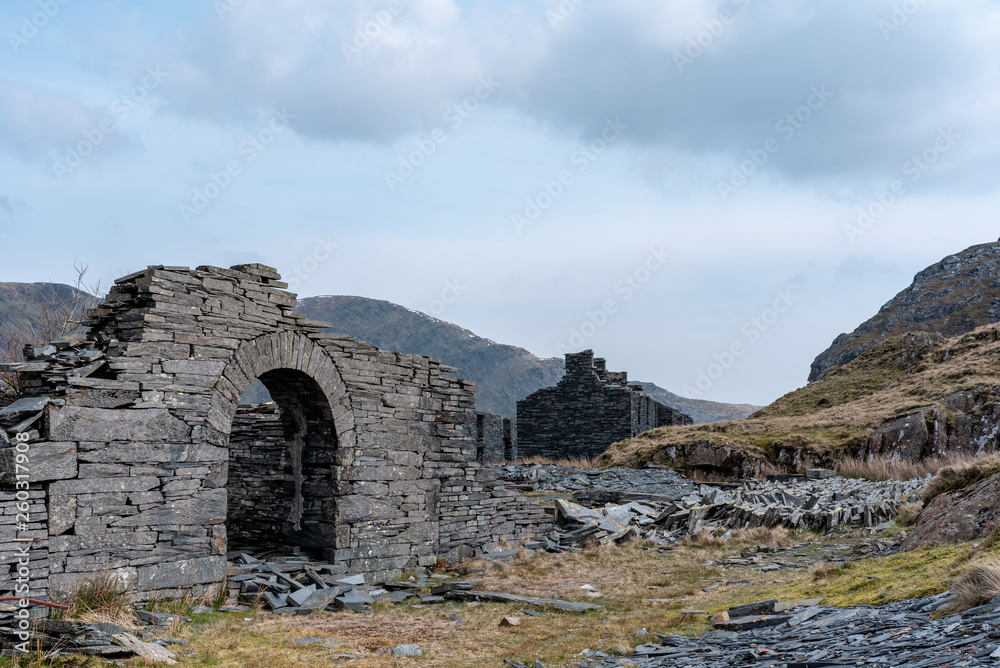 Fototapeta premium Cwmorthin Terrace and Rhosydd Slate Quarry, Blaenau Ffestiniog