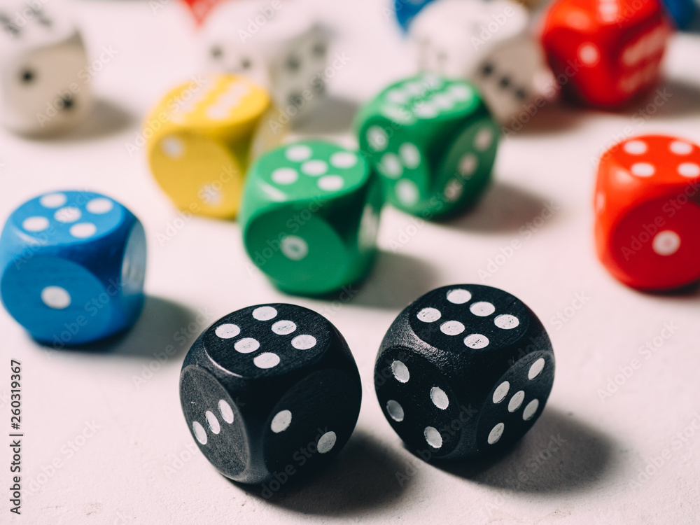 Color classic dices cubes. board game background Color classic dices cubes. board game background