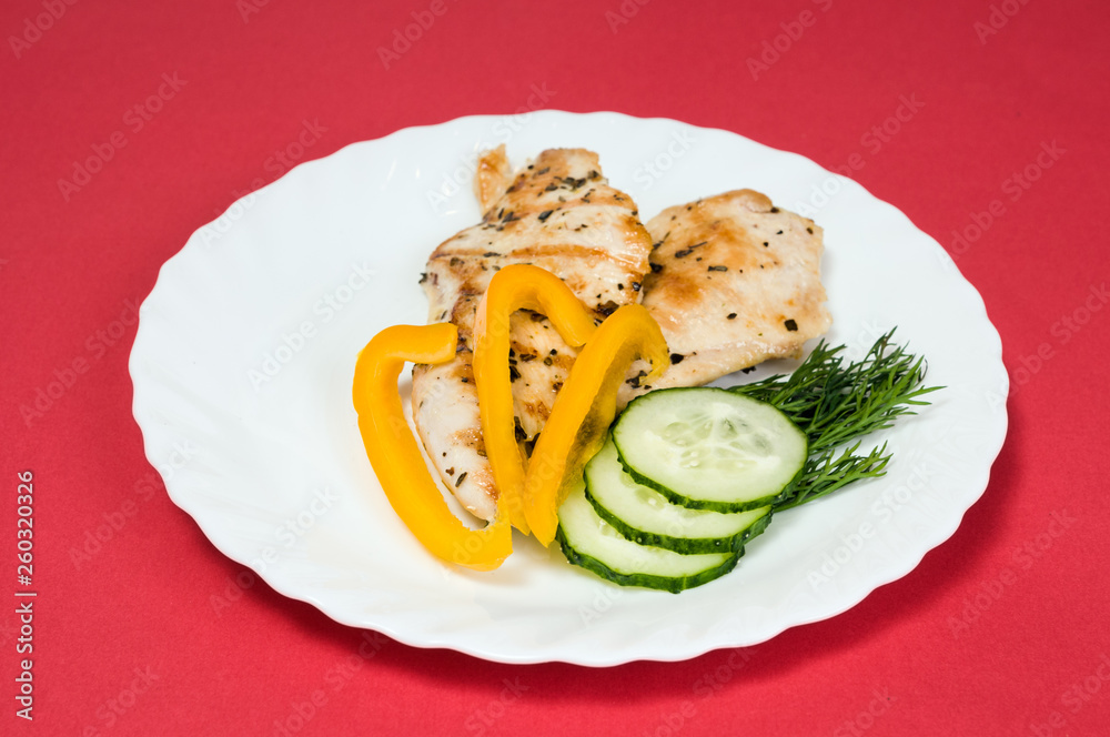 grilled chicken fillet on white plate grilled chicken fillet on white plate