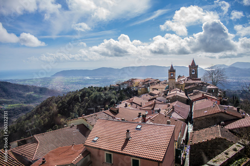 Panoramic view of the country Fosdinovo in Tuscany, Italy
