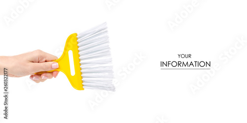 Broom in the hands pattern on a white background. Isolation