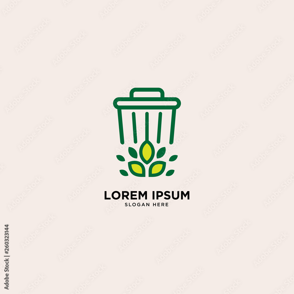 recycle trash green leaf simple line logo template vector illustration icon element isolated - Vector