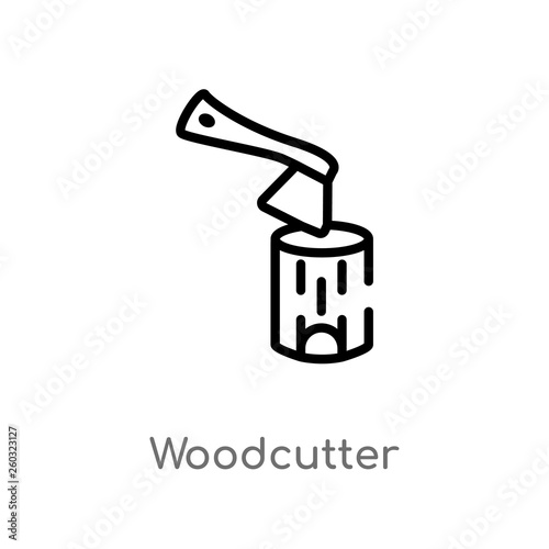 outline woodcutter vector icon. isolated black simple line element illustration from autumn concept. editable vector stroke woodcutter icon on white background