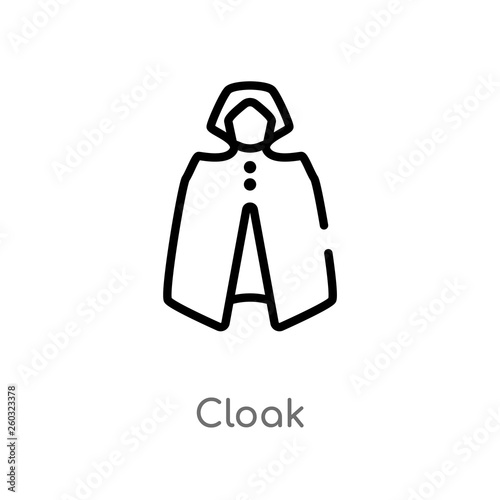 outline cloak vector icon. isolated black simple line element illustration from autumn concept. editable vector stroke cloak icon on white background