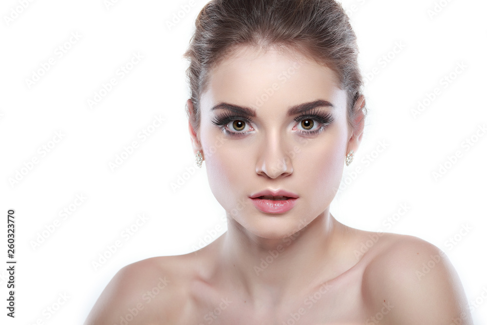 Closeup portrait of sexy whiteheaded young woman with beautiful blue eyes isolated on a white background, emotions, cosmetics Closeup portrait of sexy whiteheaded young woman with beautiful blue eyes isolated on a white background, emotions, cosmetics