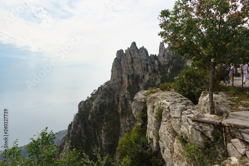 High prongs of AI-Petri mountain with a height of 1234 meters above sea level rises above the Crimean coast