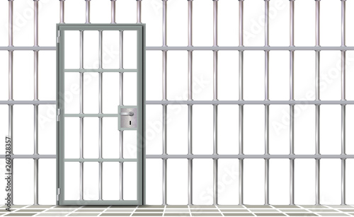 Iron interior prison, background. Gray realistic door jail cells bars modern. Banner vector detailed illustration metal lattice. Detention centre metallic. Isolated way, freedom concept grid, jail