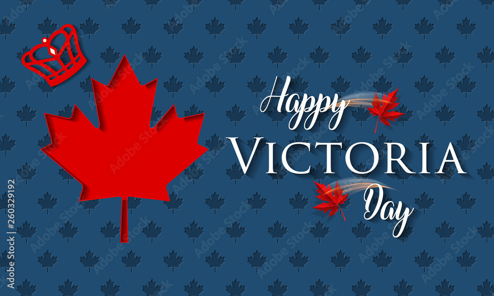 Happy Victoria Day - Victoria Day icon with Canada flag and crown. Canada maple leaf.
