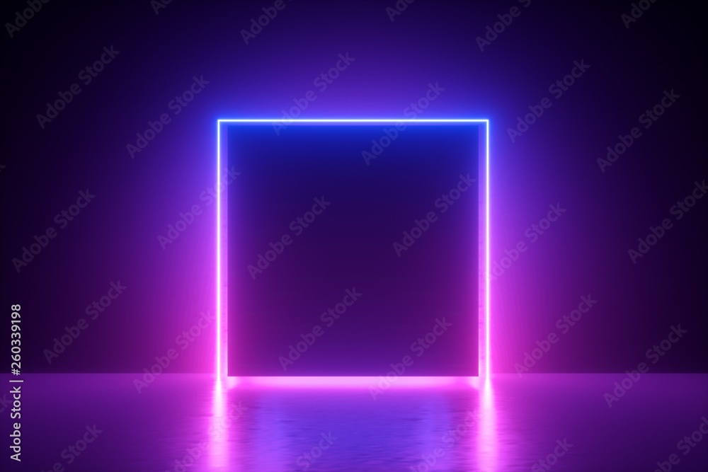 3d render, blue pink neon square frame, empty space, ultraviolet light, 80's retro style, fashion show stage, abstract background 3d render, blue pink neon square frame, empty space, ultraviolet light, 80's retro style, fashion show stage, abstract background