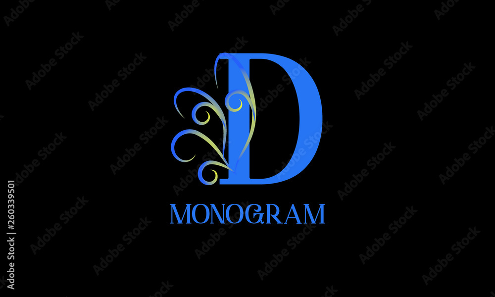Decorative monogram with calligraphic letter. Logo logo design, business identity identity for a restaurant, royalty, boutique, cafe, hotel. Vector illustration