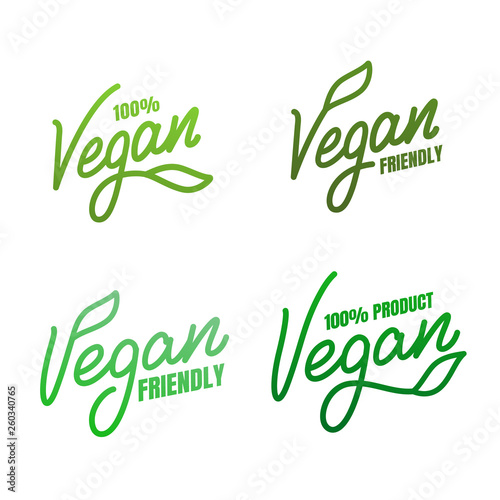Vegan labels set. Vector stickers for Vegan food products.