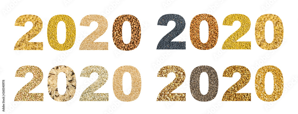 2020 Numbers Collage with Different Cereals and Edible Seeds 2020 Numbers Collage with Different Cereals and Edible Seeds