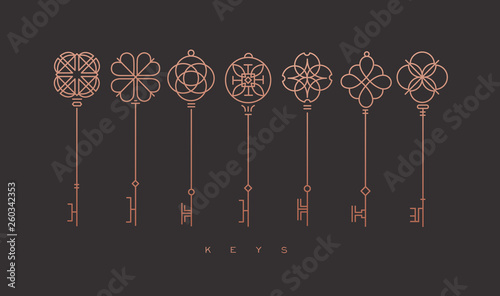 Modern graphic key collection bronze