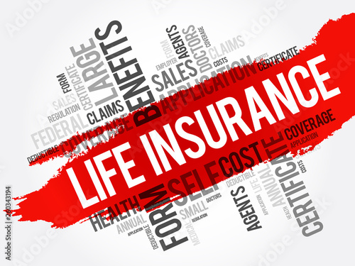 LIFE Insurance word cloud collage, healthcare concept background