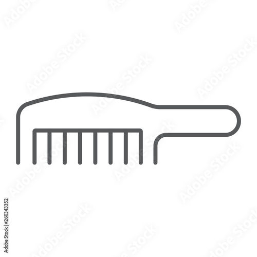 Comb thin line icon, barber and beauty, hairbrush sign, vector graphics, a linear pattern on a white background.