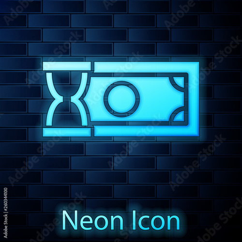 Glowing neon Fast payments icon isolated on brick wall background. Fast money transfer payment. Financial services, fast loan, time is money, cash back concept. Vector Illustration