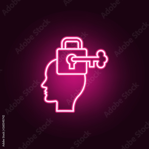 Key, lock brain neon icon. Elements of Creative thinking set. Simple icon for websites, web design, mobile app, info graphics