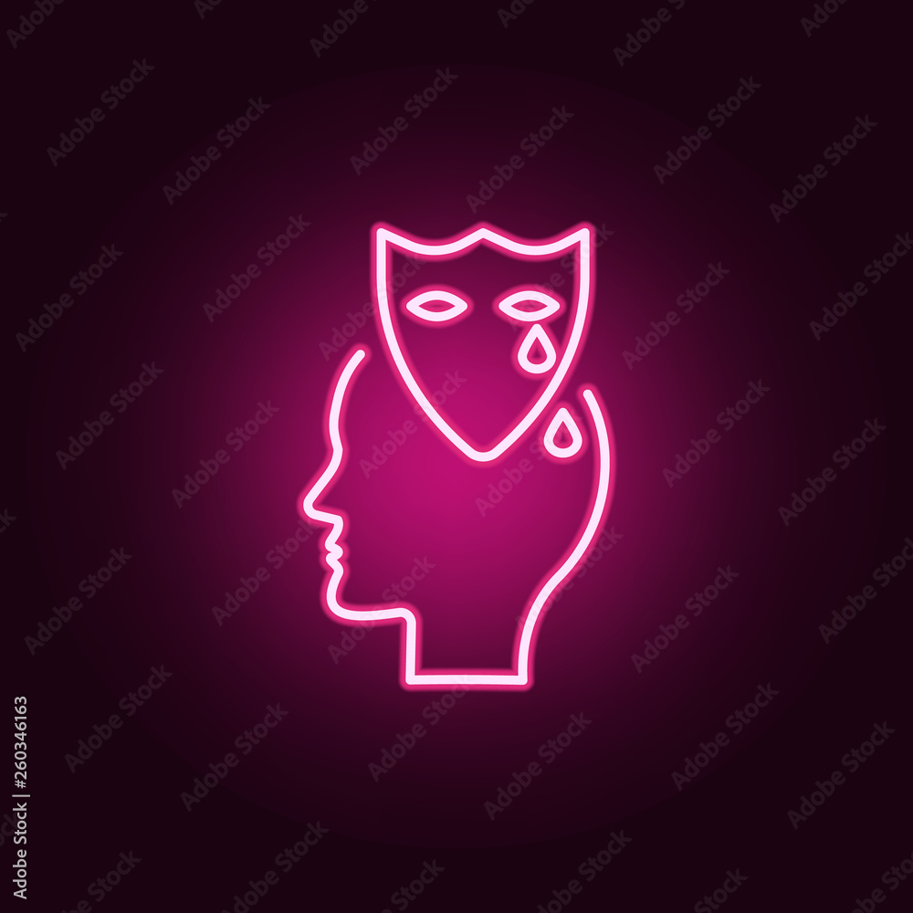 Drama, emotion, head neon icon. Elements of Creative thinking set. Simple icon for websites, web design, mobile app, info graphics