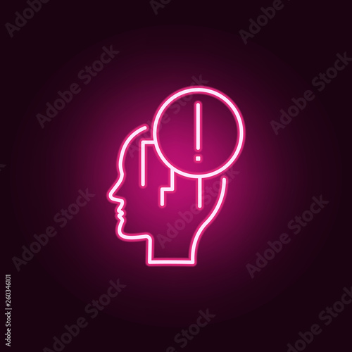 Panic, exclamation, head neon icon. Elements of Creative thinking set. Simple icon for websites, web design, mobile app, info graphics