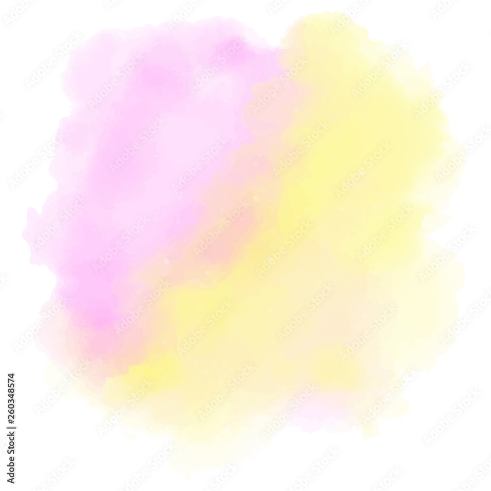 Pink and yellow watercolor background. Blended abstract aquarelle. Vector colorful splash on white backdrop. Beautiful texture for your graphic design.