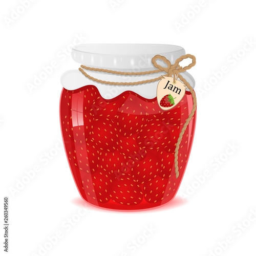 Vector illustration of strawberry jam in a glass jar.