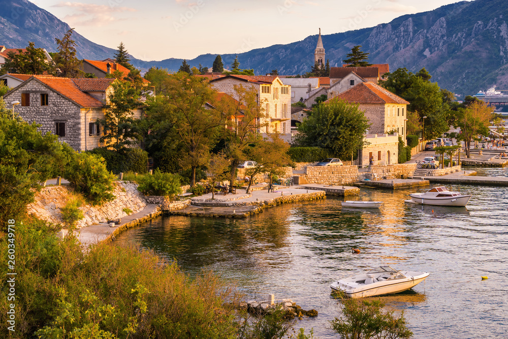 Sunset view of Kotor's bay, Montenegro.
