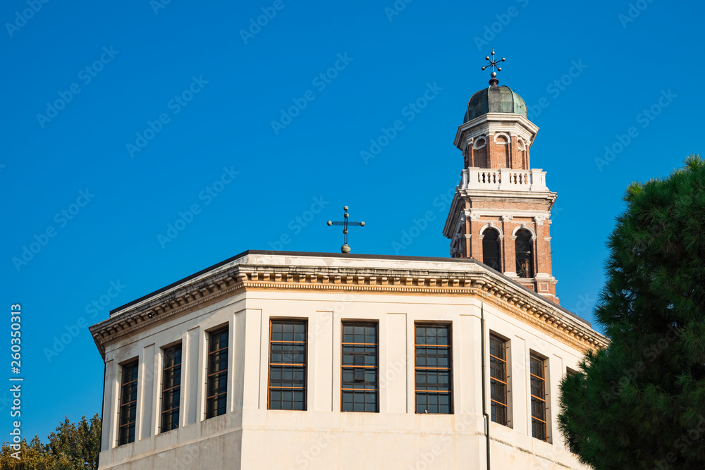 Round Church, chiesa della Beata Vergine del Soccorso, Rovigo, Italy. Blue sky, space for text