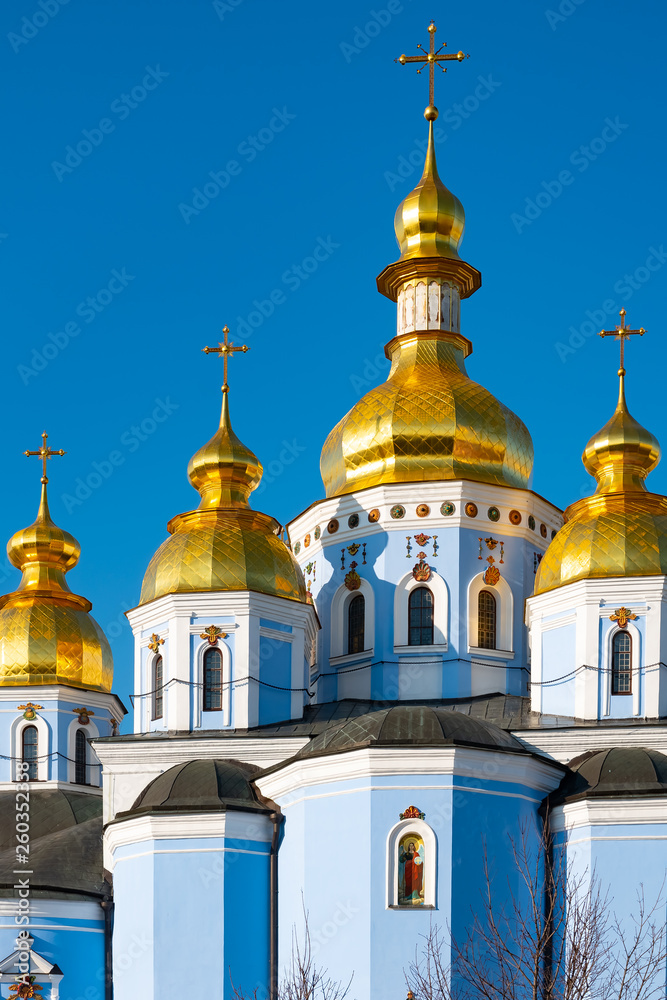 St. Michael's Golden Domed Monastery, classic shinny, golden cupolas of the cathedral cupolas of the cathedral, Ukraine, Kiev
