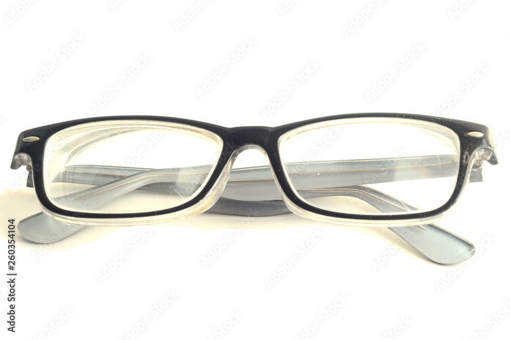 Glasses with black frame isolated on white background.