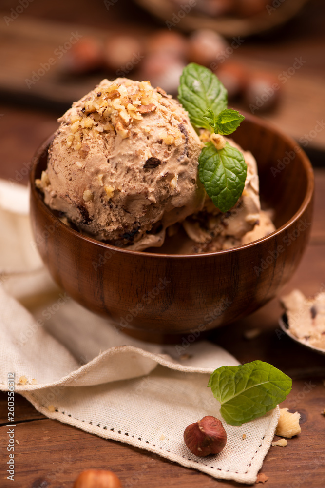 Hazelnut and chocolate icecream in a cup Hazelnut and chocolate icecream in a cup