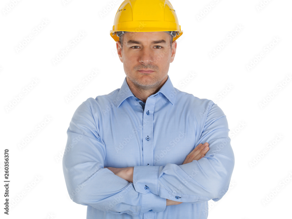 Architect with hands folded. Isolated on white background. Architect with hands folded. Isolated on white background.