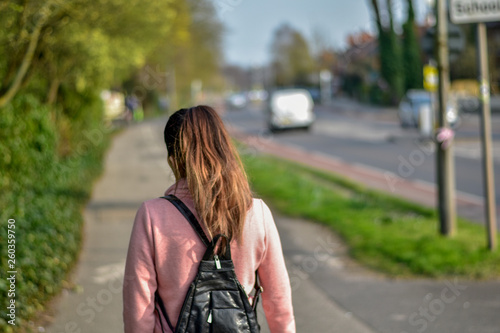 walking woman around city