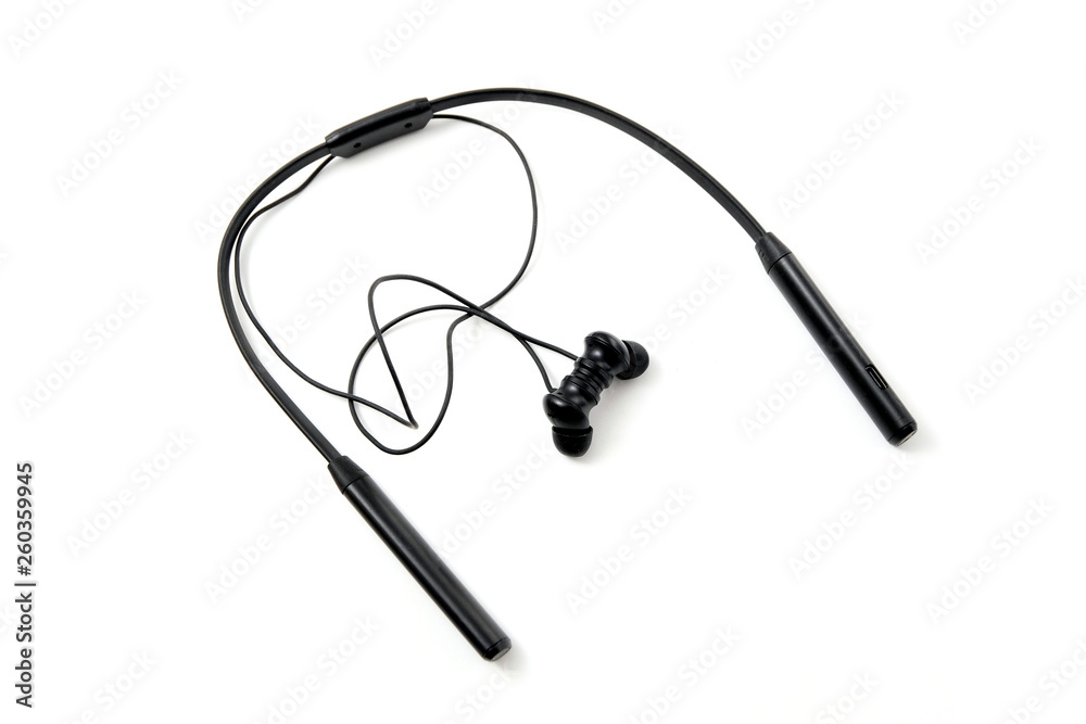 Black headphones on white background. Black headphones on white background.