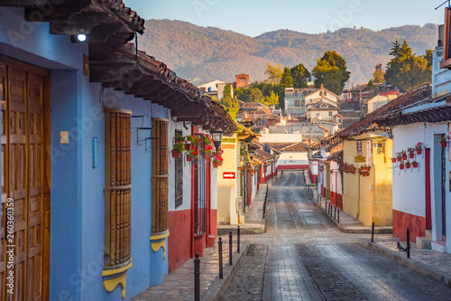 Beautiful streets and colorful facades of San Cristobal de las Casas in Chiapas, Mexico	 photo