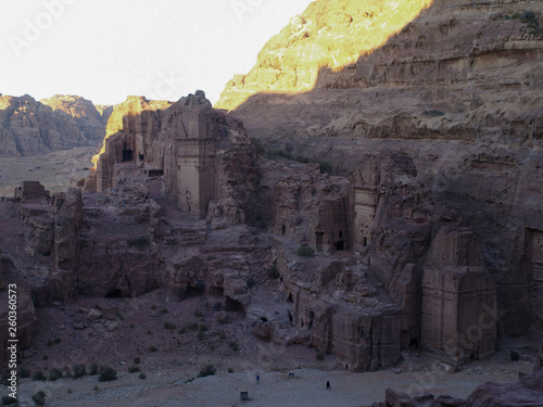 Petra; Raqmu - historic ruins of the ancient, rock city of the Nabatean Arabians. It is located in southwestern Jordan. It is also known as the rose-red city. UNESCO World Heritage list.