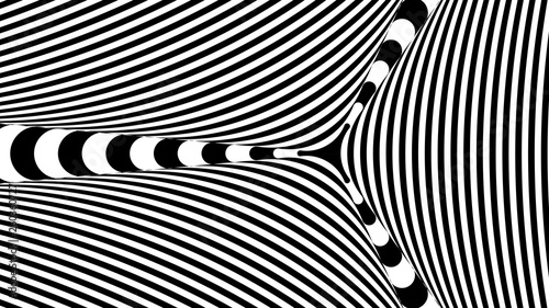 Abstract black and white striped background. Hypnotic trance texture. Op art monochrome abstraction. Psychedelic illusive illustration.