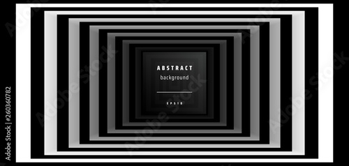 Optical background with striped black and white rectangles. Deep immersion, space tunnel, architectural corridor. Hypnotic texture, op art abstraction.