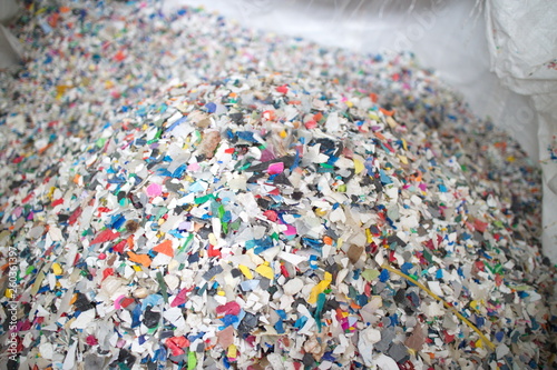 Recycling, shredded plastic