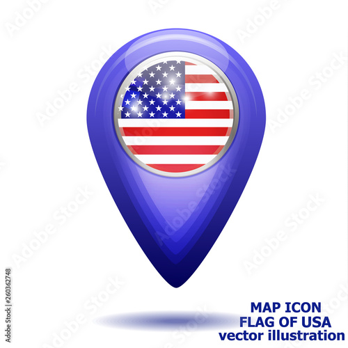 Free Download Bright map icon with flag of USA. Location Icon vector. Vector illustration - GFXLoad