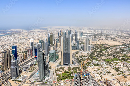 Aerial view of Dubai Skyline  Amazing Rooftop view of Dubai Sheikh Zayed Road Residential and Business Skyscrapers in Downtown Dubai  United Arab Emirates