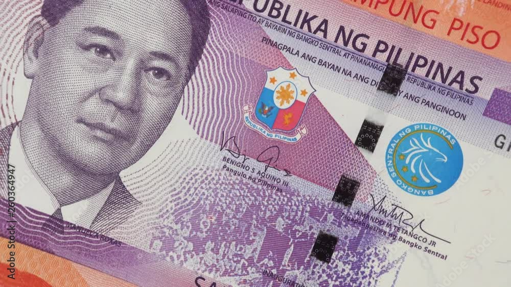 Philippines new peso bills rotating. Philippine currency, money. 4K stock video footage