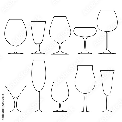 wine glasses, a set of linear icons. vector illustration.
